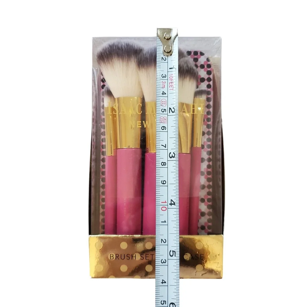 Isaac Mizrahi 5 Brush Set with Case - Makeup Brushes - Pink & Gold‎ New